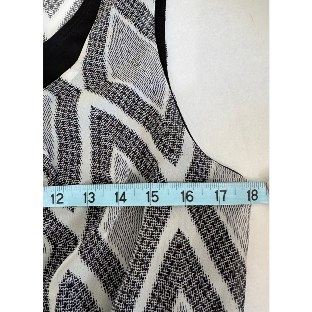 Women's AB Studio lined belted Dress Black White Geometric Print Sz L Sleeveless - Picture 8 of 9